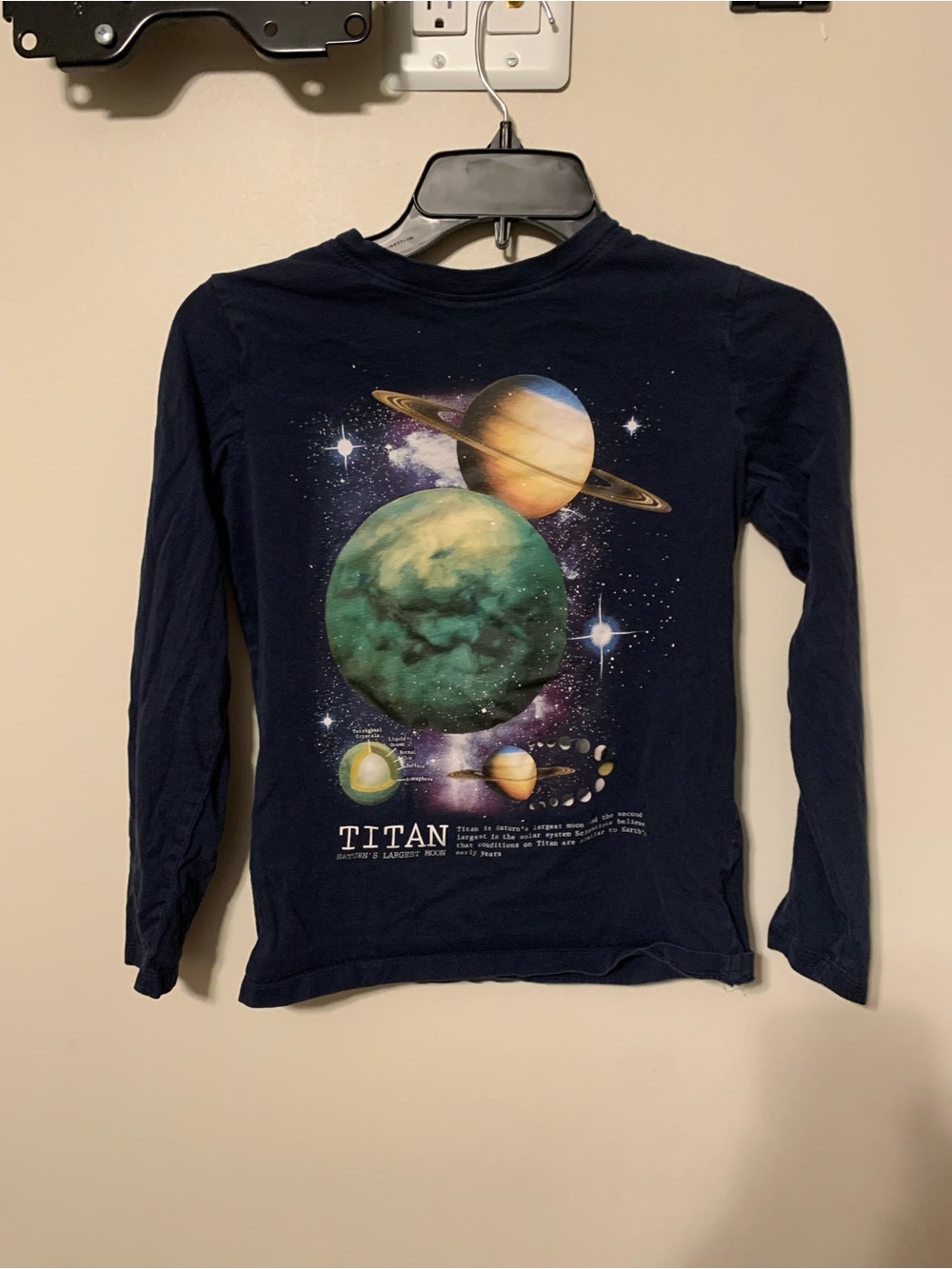 Lands' End Kids Navy Long-Sleeve Tee with Planet Graphic. Size M 10-12